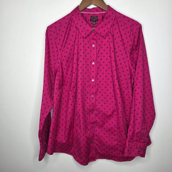 Talbots Womens Fuchsia Geometric Button Up Blouse Size 18W Wrinkle Resist Career - Picture 1 of 9